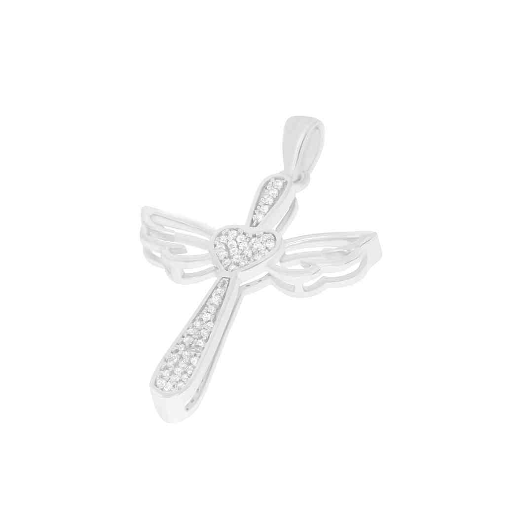 Winged Heart Cross Pendant Necklace PD31160A